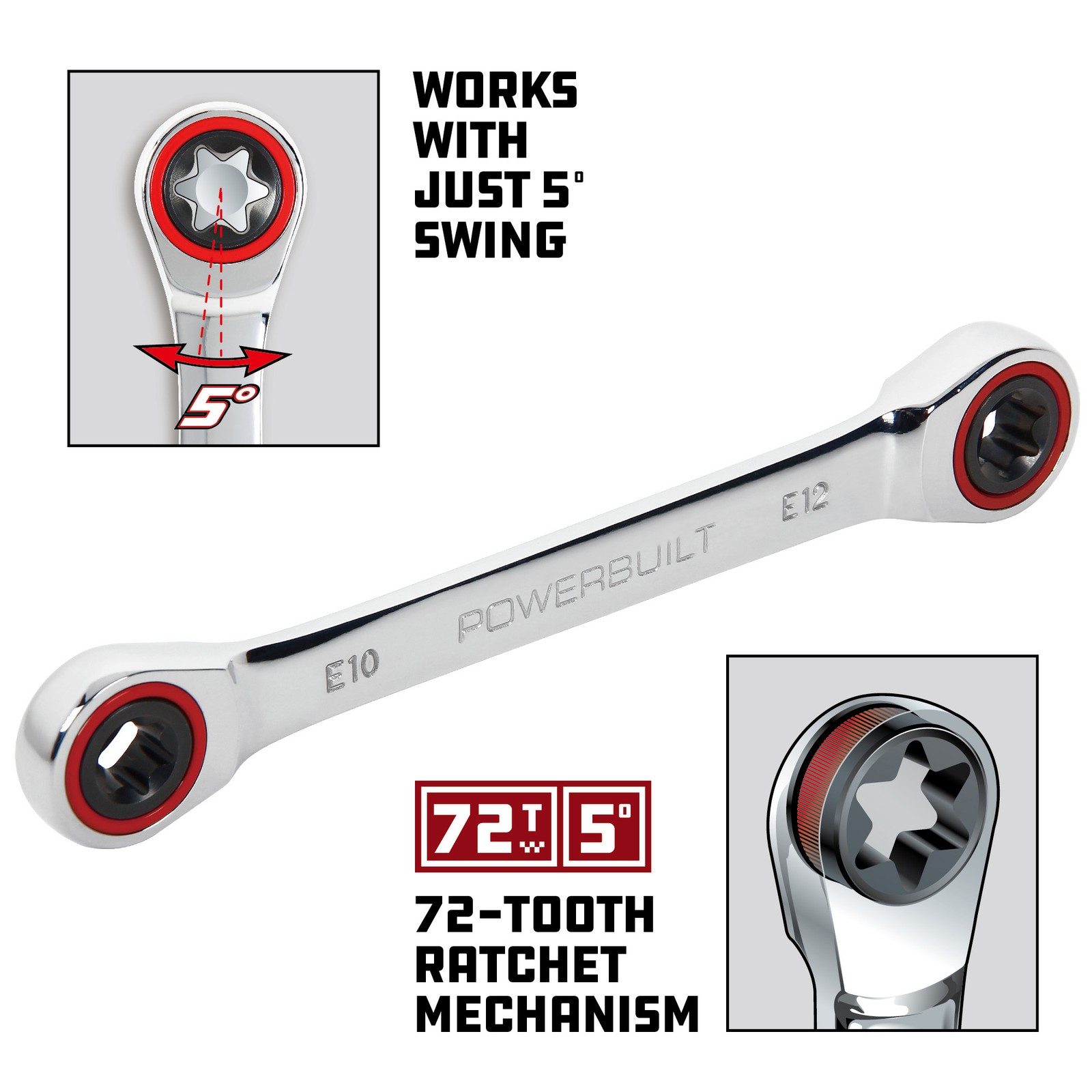 Powerbuilt Ratcheting Double Box-End E-Star Wrench – E10/E12 – 641760