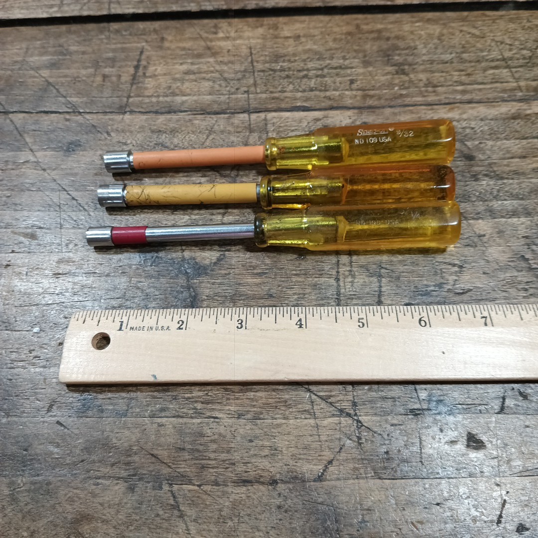 THREE Snap-On ND110 SAE 6 Point Nut Driver Yellow Screwdriver ND109 ND108