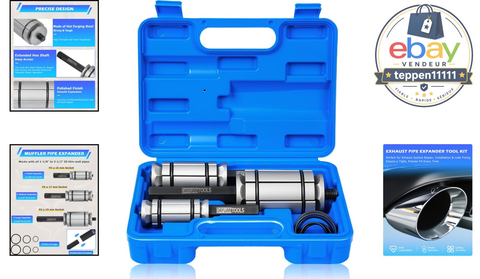 Exhaust Pipe Expander Tool Set 1-1/8» to 3-1/2» Hot Forging Steel
