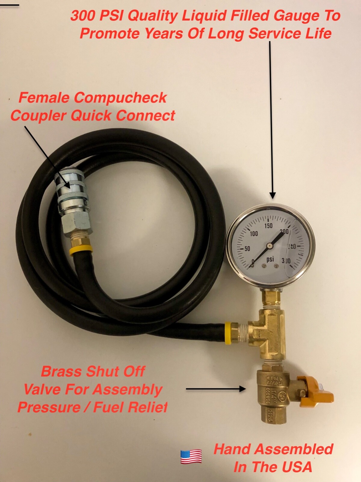 Compucheck Fuel Pressure Test Gauge for Cummins Diesel and More 2 Year Warranty!
