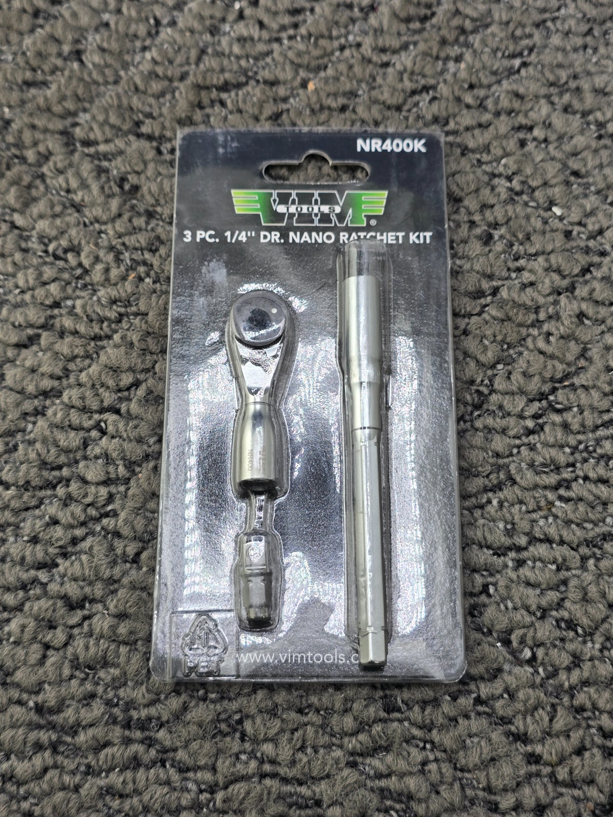 VIM Tools NR400K 3-Piece 1/4″ Dr Hex Stubby Nano Ratchet w/ Extension Assembly