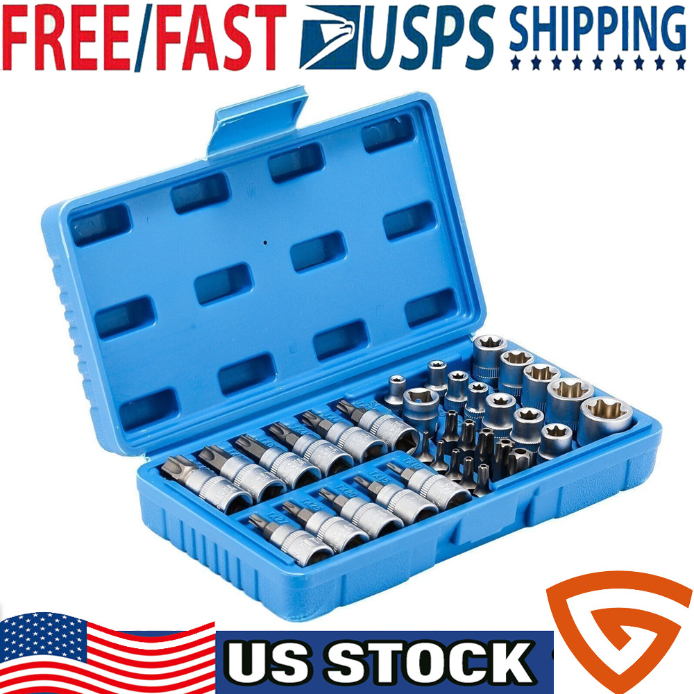 34Pcs Drive Male Female Torx Star Bit Socket E-socket Set Handheld Tool Case US