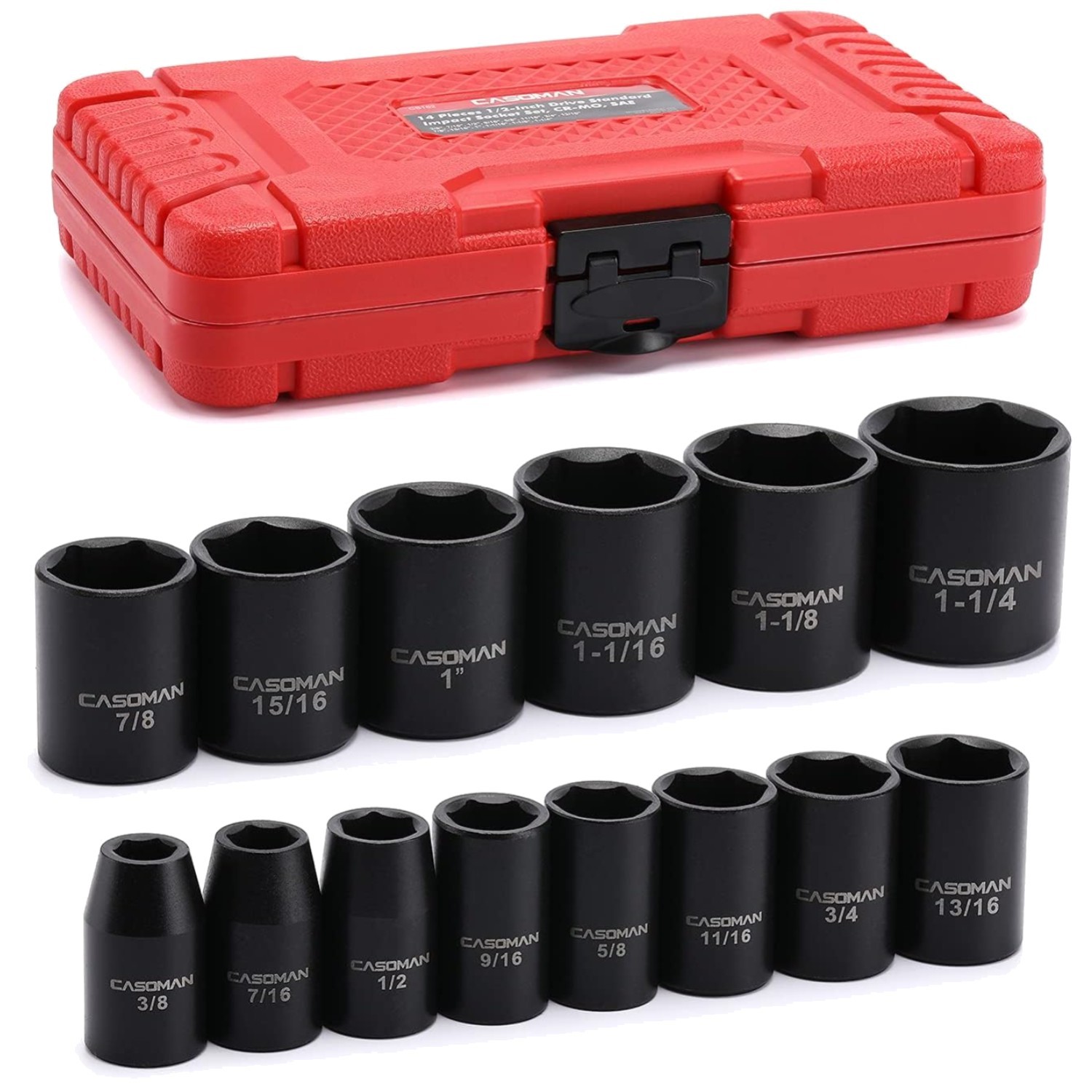 6-Point SAE Impact Socket Set, 14-Piece – 1/2-Inch Drive