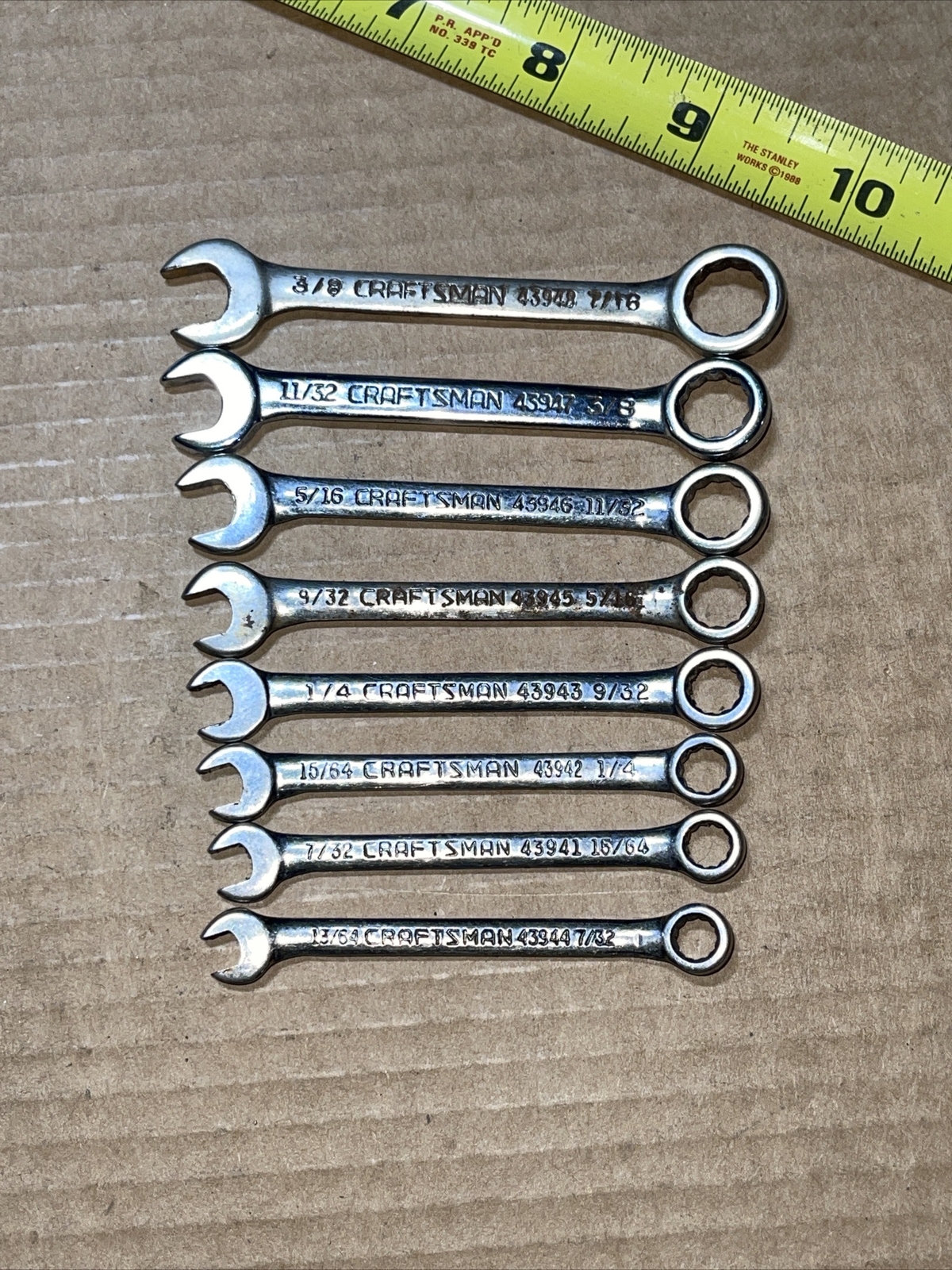 Vintage Sears Craftsman USA 8 Piece Combination Ignition Wrench SAE 13/64 – 7/16