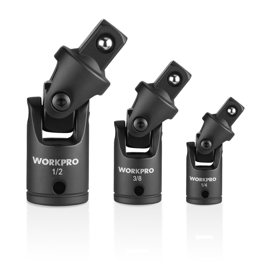 WORKPRO 3PC Universal Joint Socket Adapter Flexible U-Joint Set 1/4″ 3/8″ 1/2″Dr