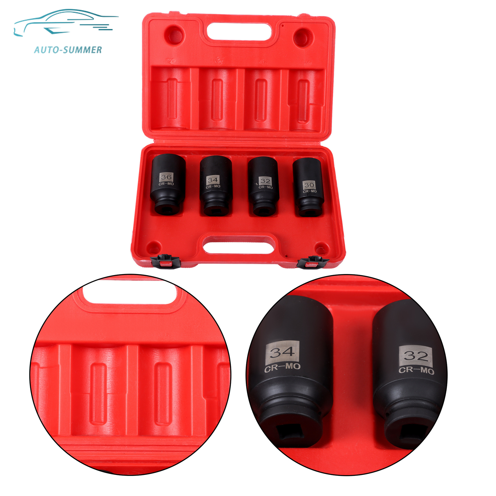 1/2″ Drive Deep Spindle Axle Nut Impact Socket Set 12 Point,30mm,32mm,34mm,36mm