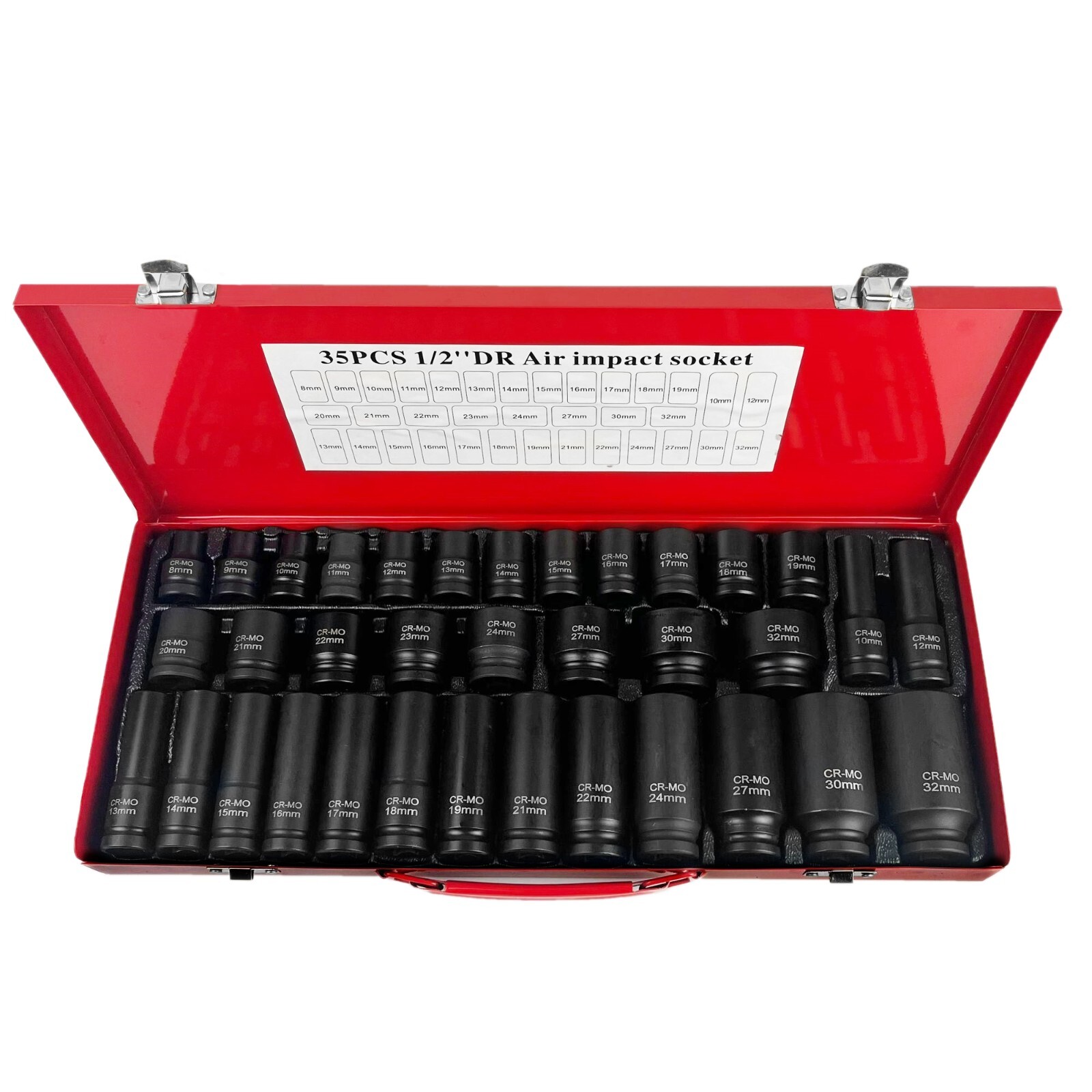 35pcs 1/2″ Sq Metric Drive Deep Impact Socket Tool Set Garage Kit 8-32mm + Case