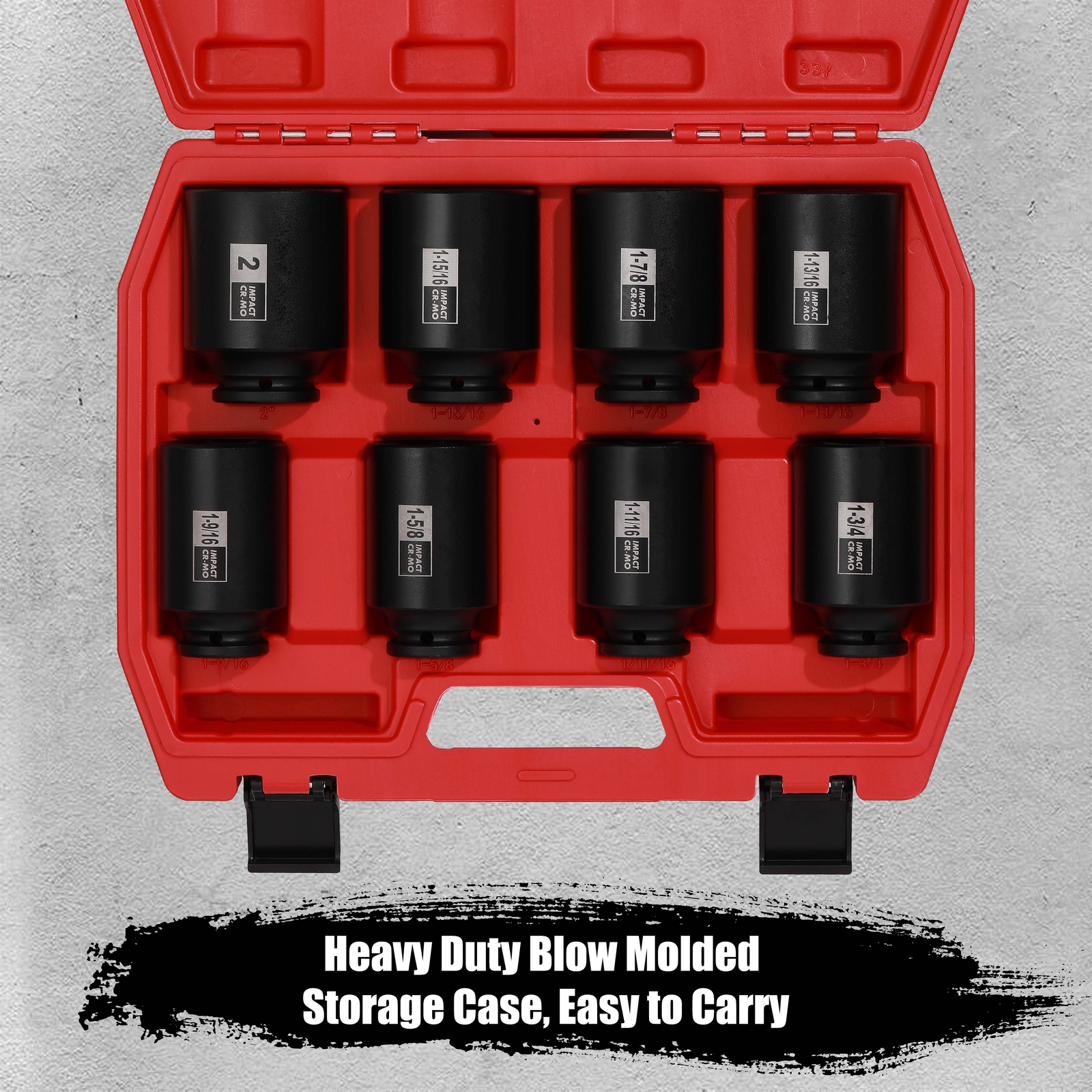 8PCS 1/2″Dr. Deep Impact Socket Set-SAE, 1-9/16″ to 2″, 6-Point CR-MO