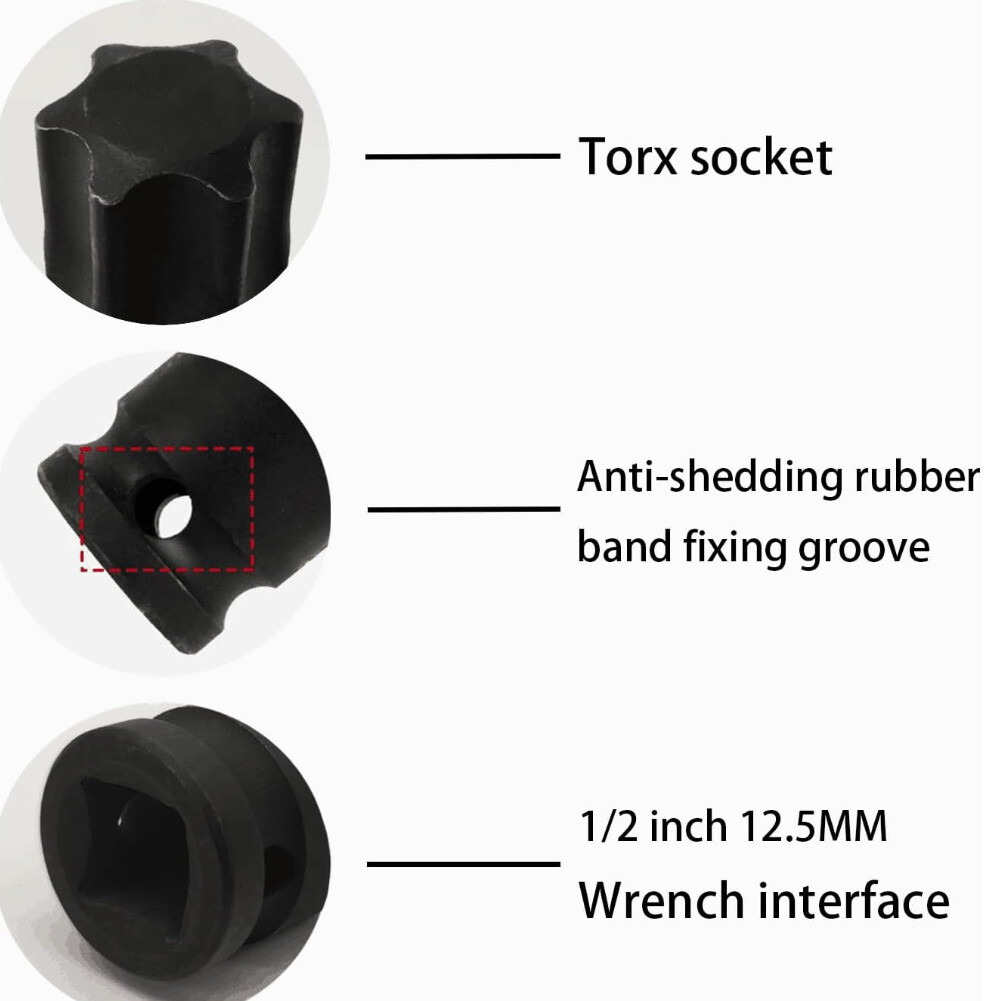 T100 Torx 6 Point Impact Bit Socket, 1/2-Inch Square Drive Screwdriver Adapter