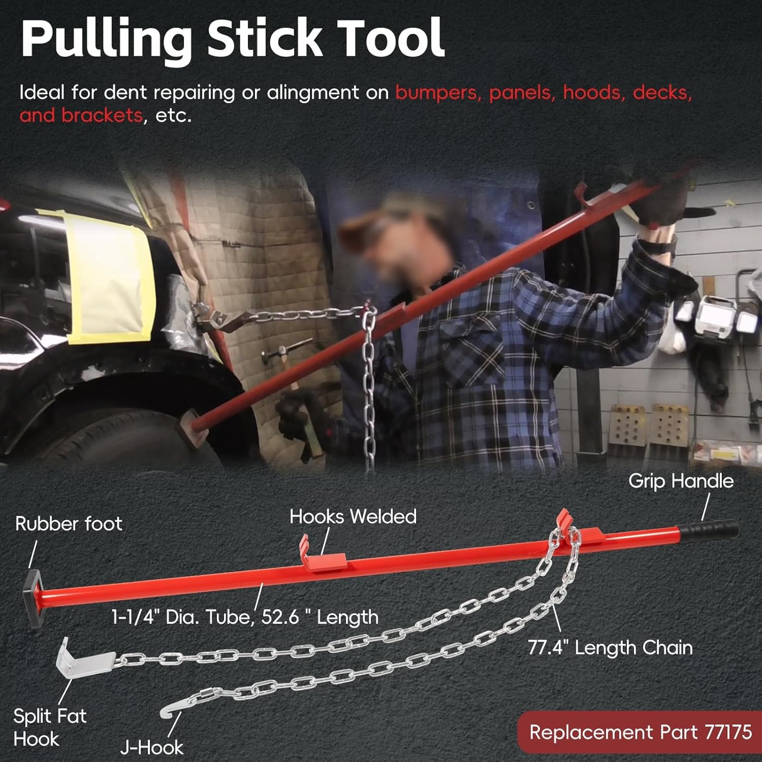 77175 Pulling Stick Tool For Car Repair Auto Body Puller Alignment Bar, 52″ Long