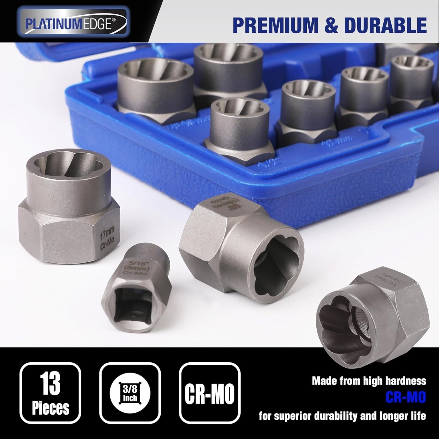 Compact Storage 13-Piece Bolt Extractor Set for Rounded-Off & Rusted Fasteners
