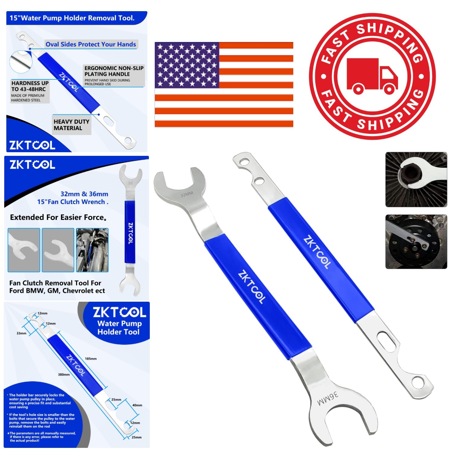 Fan Clutch Wrench Set 32mm 36mm Alloy Steel Tool for Water Pump Removal