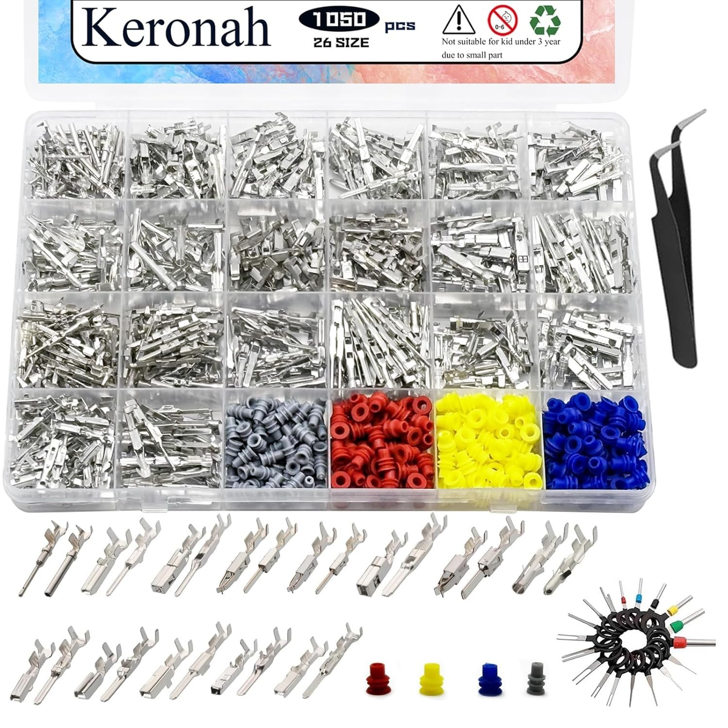 1050Pcs-26Type Auto Electric Connector Pins,1/1.5/1.8/2.2/2.8/3.5mm Male…