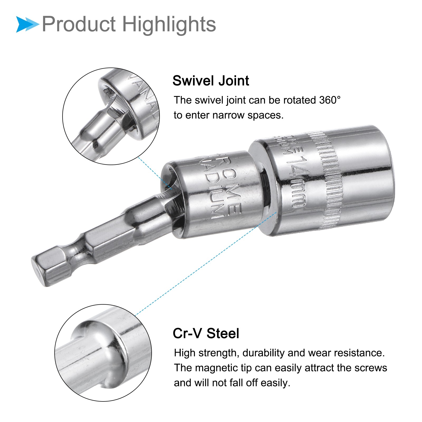 Socket Accessory Set 4mm-14mm Shallow Socket 1/4″ Drive Joints Adapter 15pcs