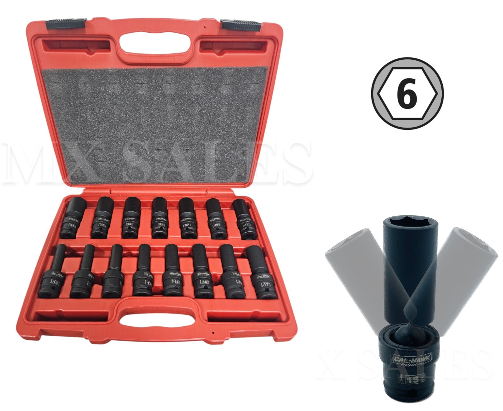 15Pc 1/2″ Drive Universal Swivel Deep Impact Socket Set METRIC PRO Radius Set