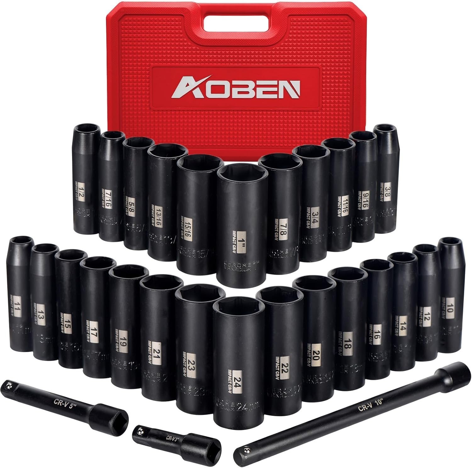 Professional 1/2-Inch Drive Impact Socket Set – Chrome Vanadium Steel, 29 Pieces