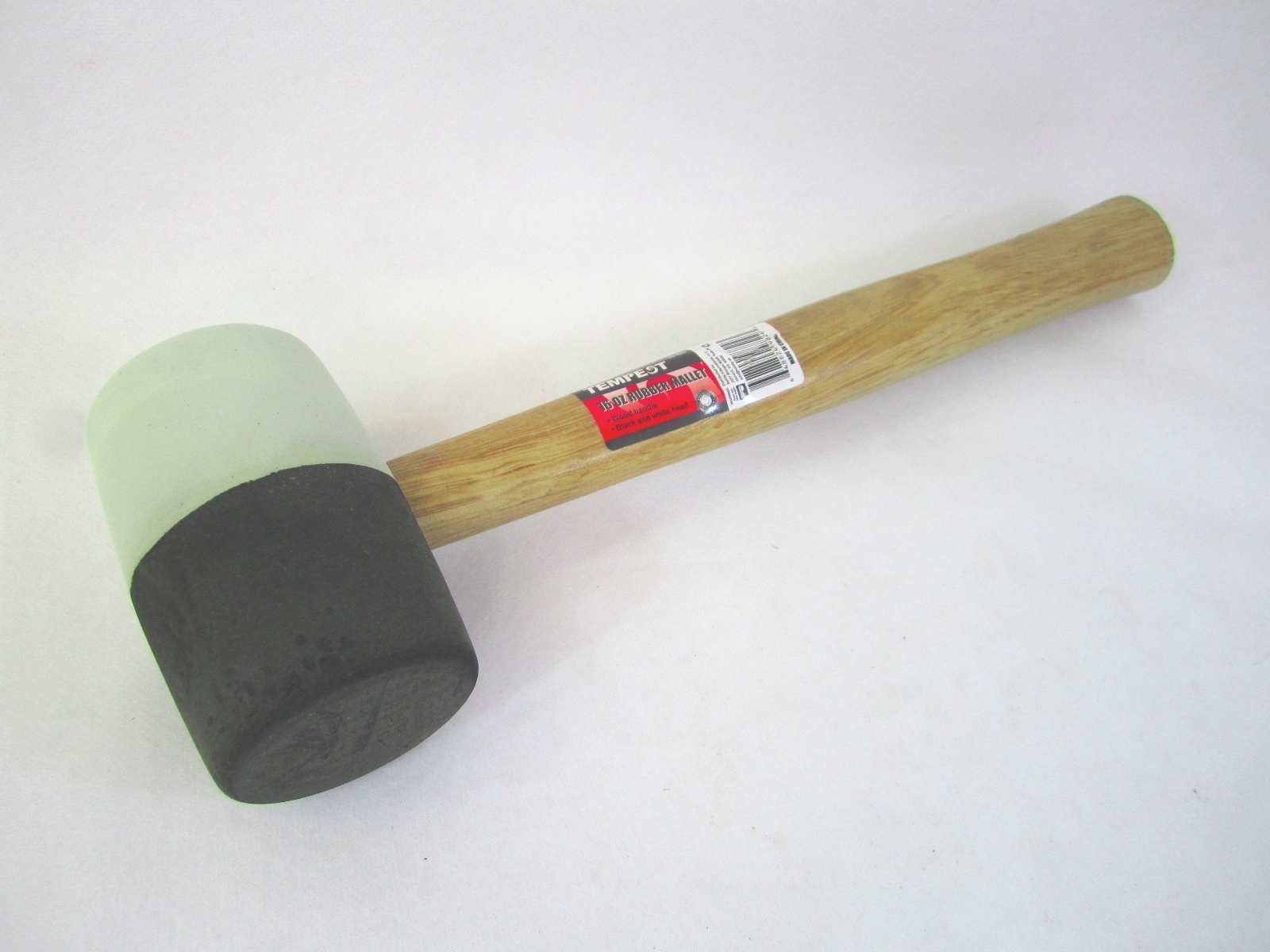 16oz Rubber Mallet With Non Marring White/Black Head Wood Handle 11650