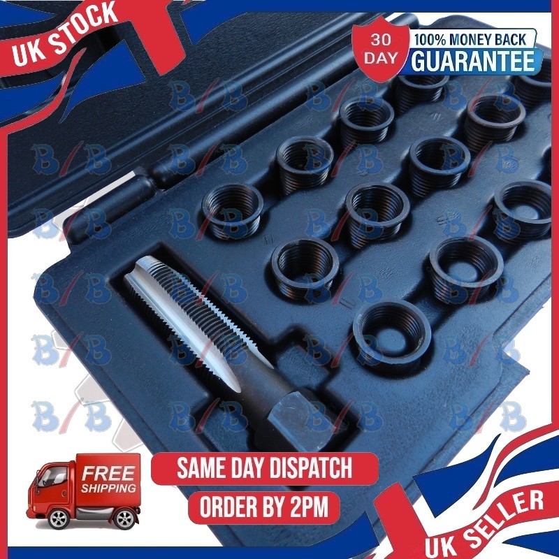 US PRO 16PC SPARK PLUG THREAD REPAIR KIT RETHREAD TAP INSERTS REAMER M14 X 1.25