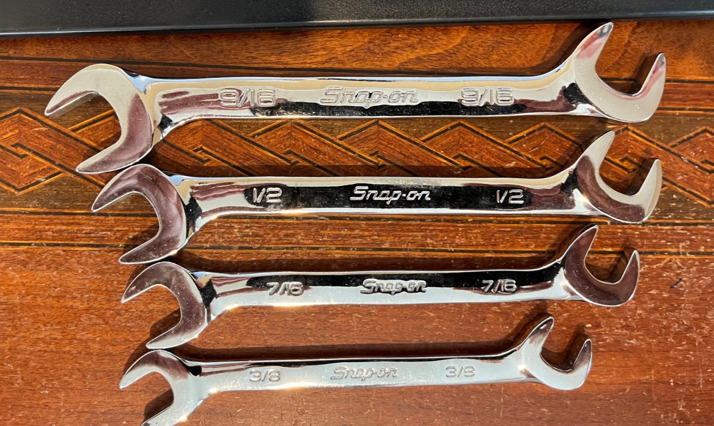 Snap-on SAE 4 Way Angle Open End Wrench Set 3/8″ – 1″ 11pc VS807B+4 USA SAVE$$