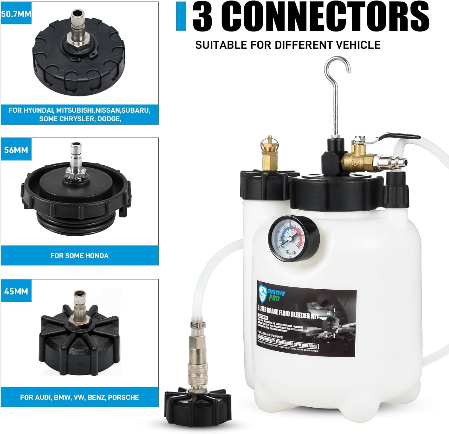 3L Pneumatic Brake Bleeder Kit Compatible With Most Vehicles