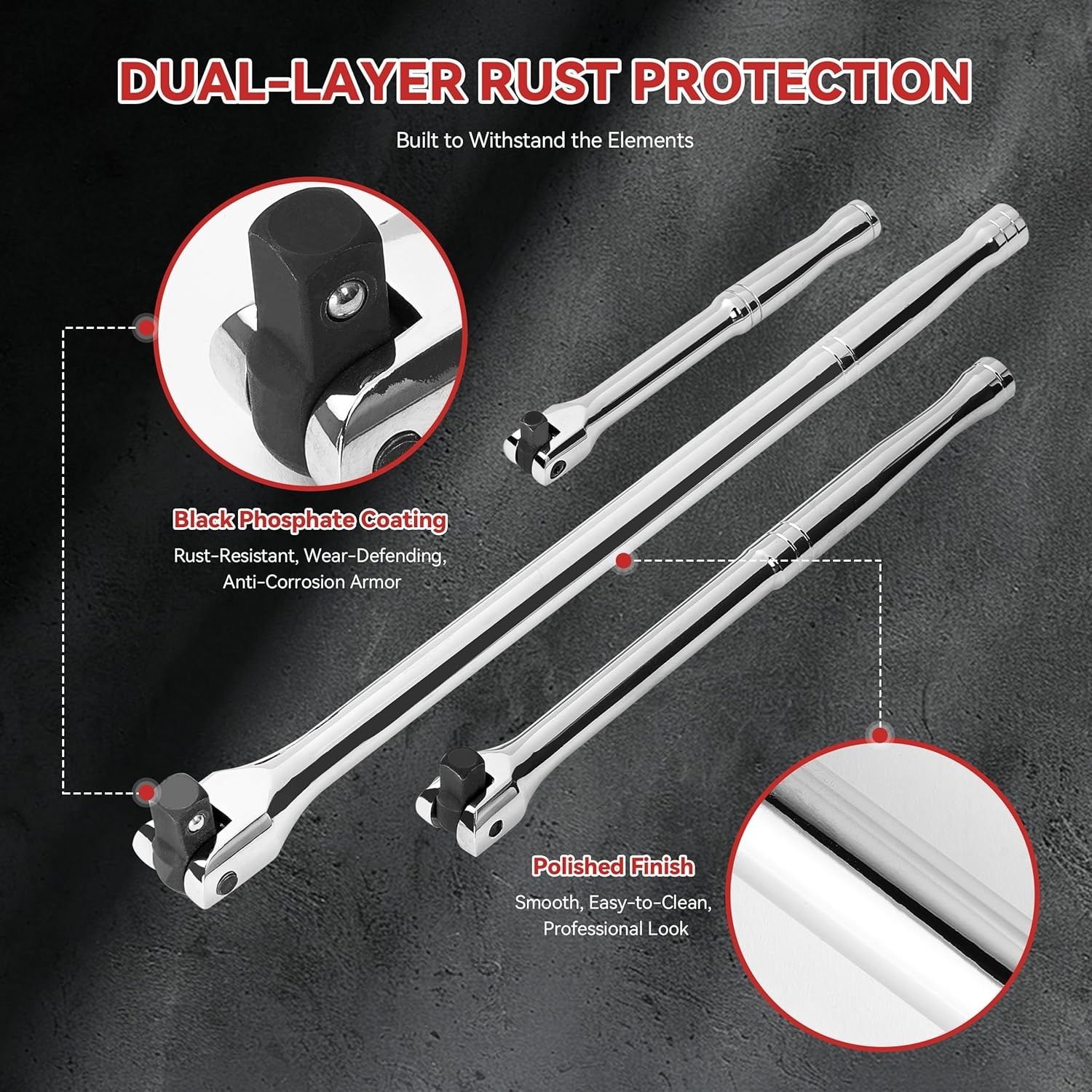 Breaker Bar Set 10 Pieces 3/8 In 1/2 In 1/4 In Drive Rotatable Head