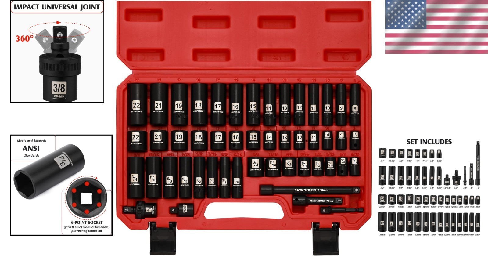 49 Piece 3/8″ Drive Deep Impact Socket Set