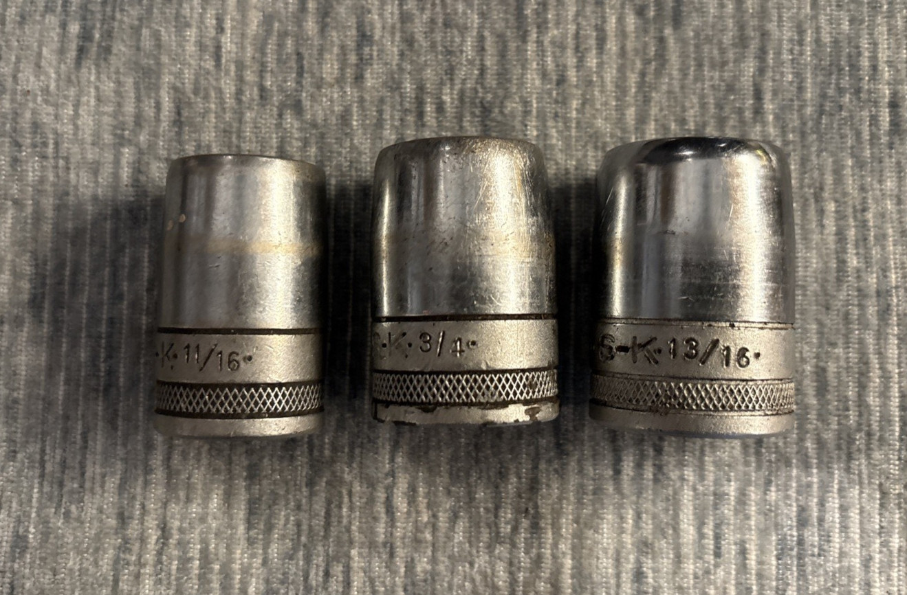 Vintage Knurled S-K (SK) Socket Lot – 1/2 Drive SAE 10 PCs – 7/16” to 1 1/16”