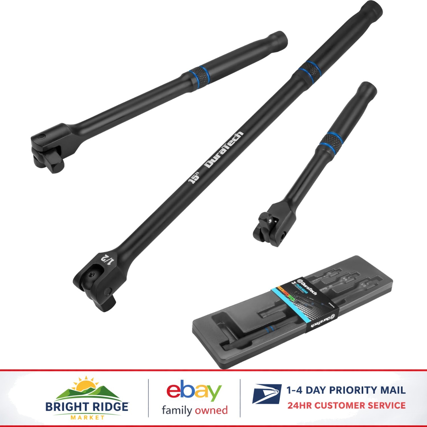 Manual Breaker Bar Set, 1/4, 3/8, 1/2 Inch Drive, Alloy Steel Construction