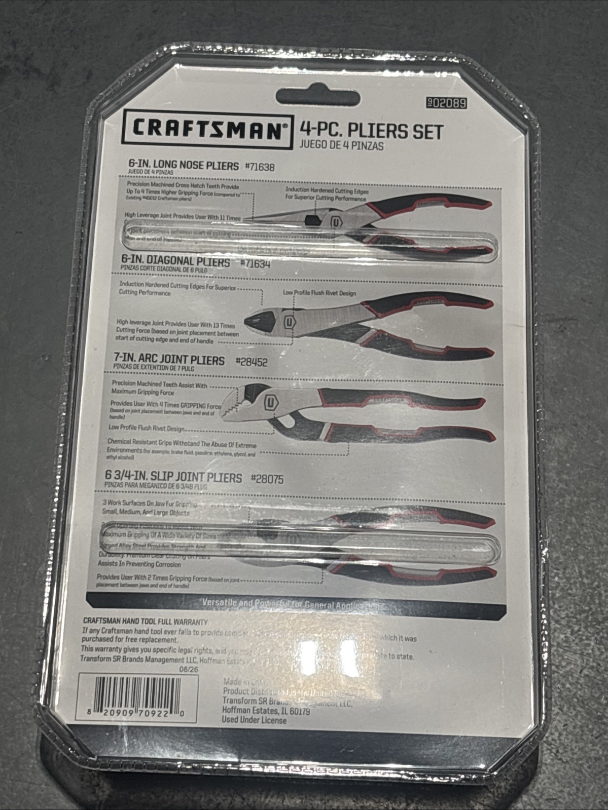 Craftsman 4 Piece Plier Multi Function Pack Set 9-02089 NEW Tru-Grip