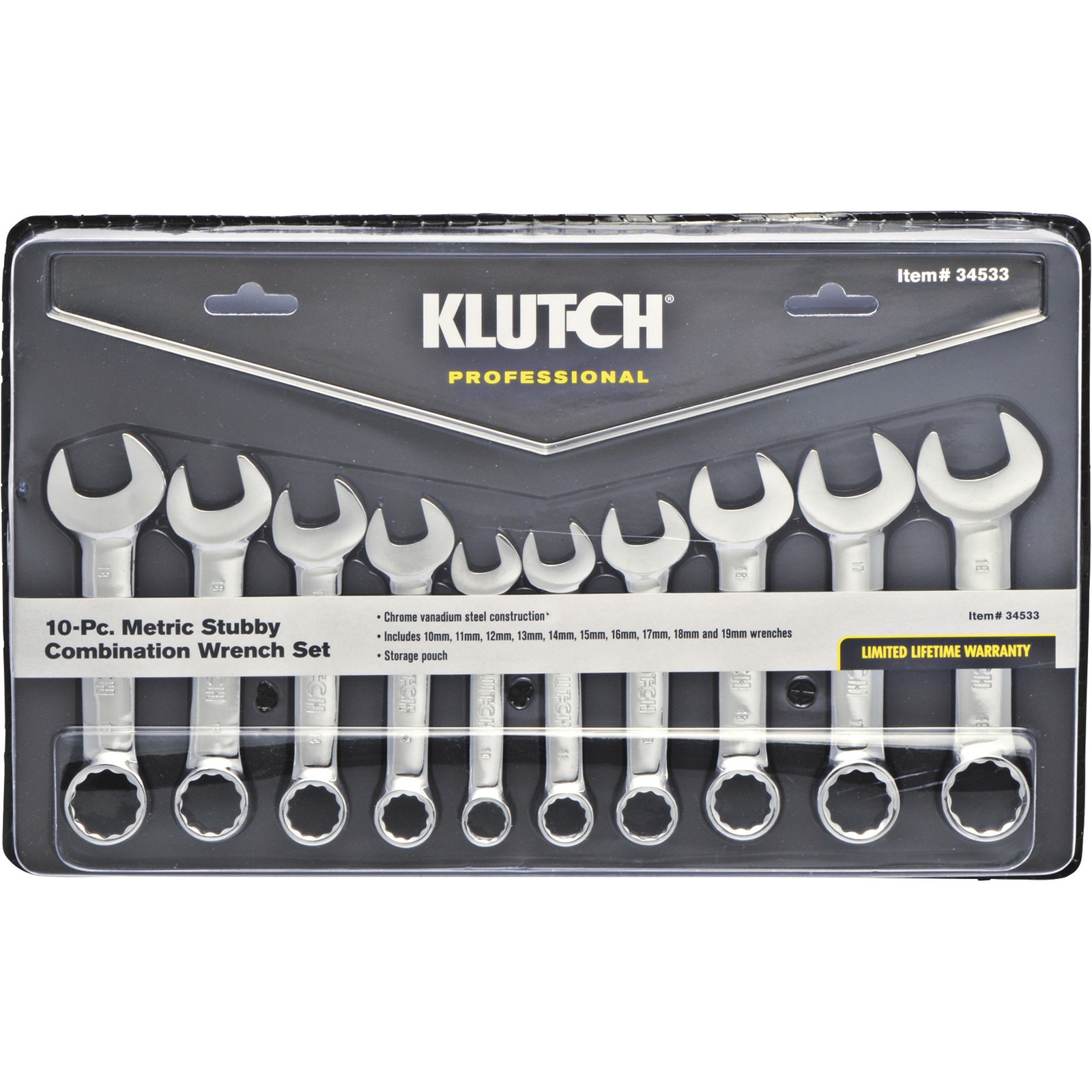 Klutch Stubby Combination Wrench Set, 10-Pc., Metric