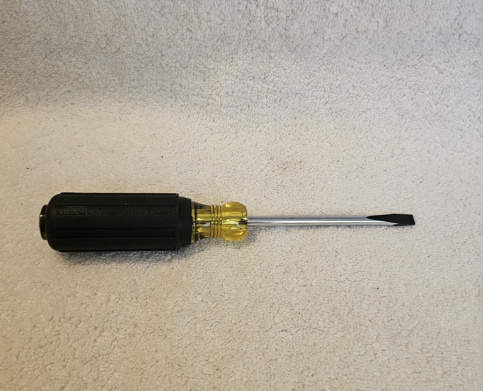 604-4 Klein Tools Long Flat Blade Screwdriver Black / Yellow Handle Round Shank