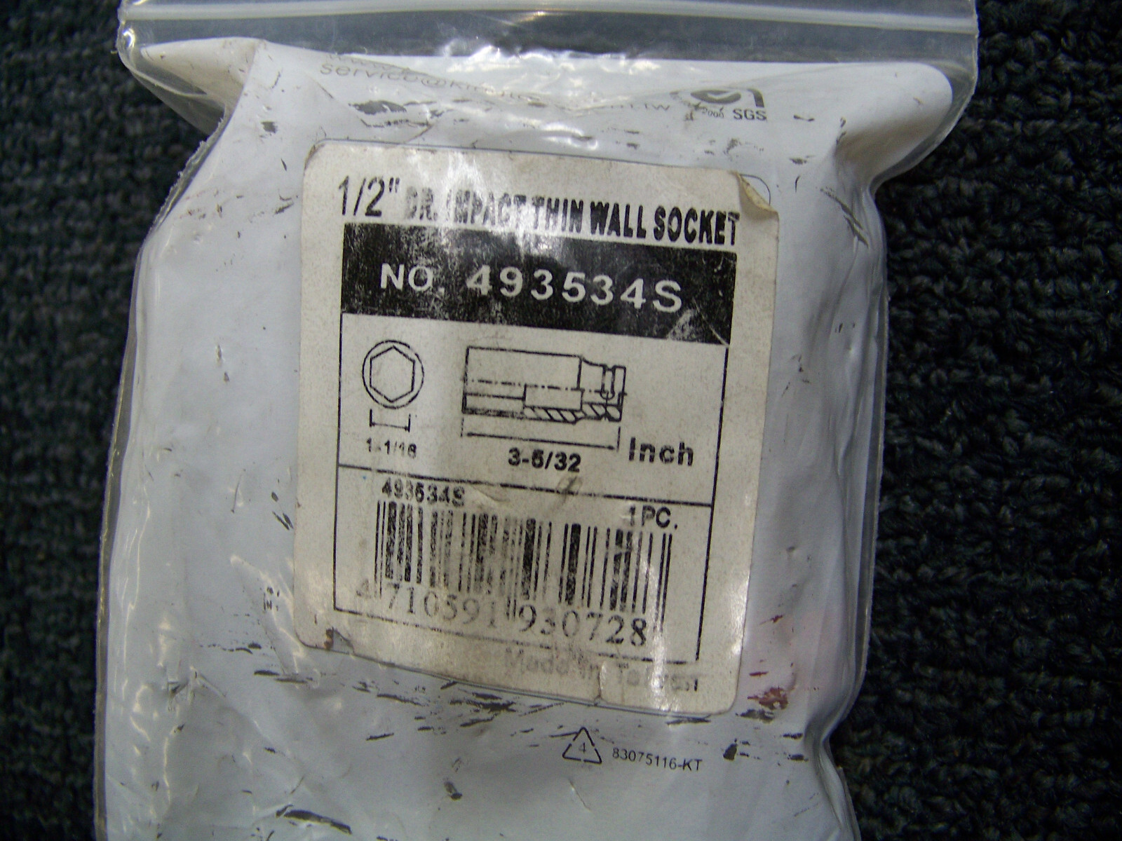 King Tony 1/2″ Drive Impact Thin Wall-Socket 3 5/32″ Long 1 1/8″ Size 493534S