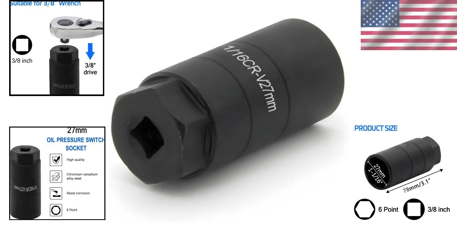 1 1/16″ Oil Pressure Switch Socket – High-Quality Chrome Moly for Home Mechanics
