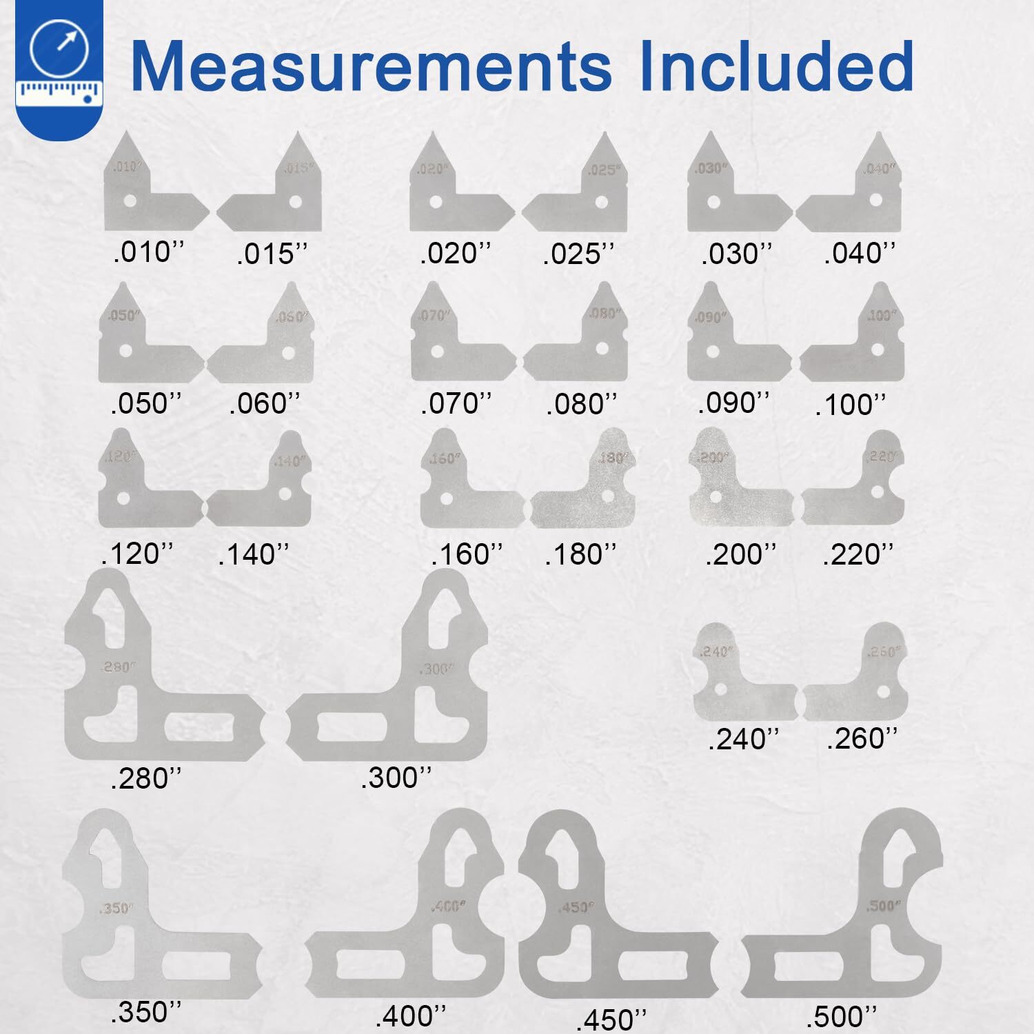 3602-5025 Radius Gauge Set, 0.010» to 0.500» Gauges with Holder, 26-Piece