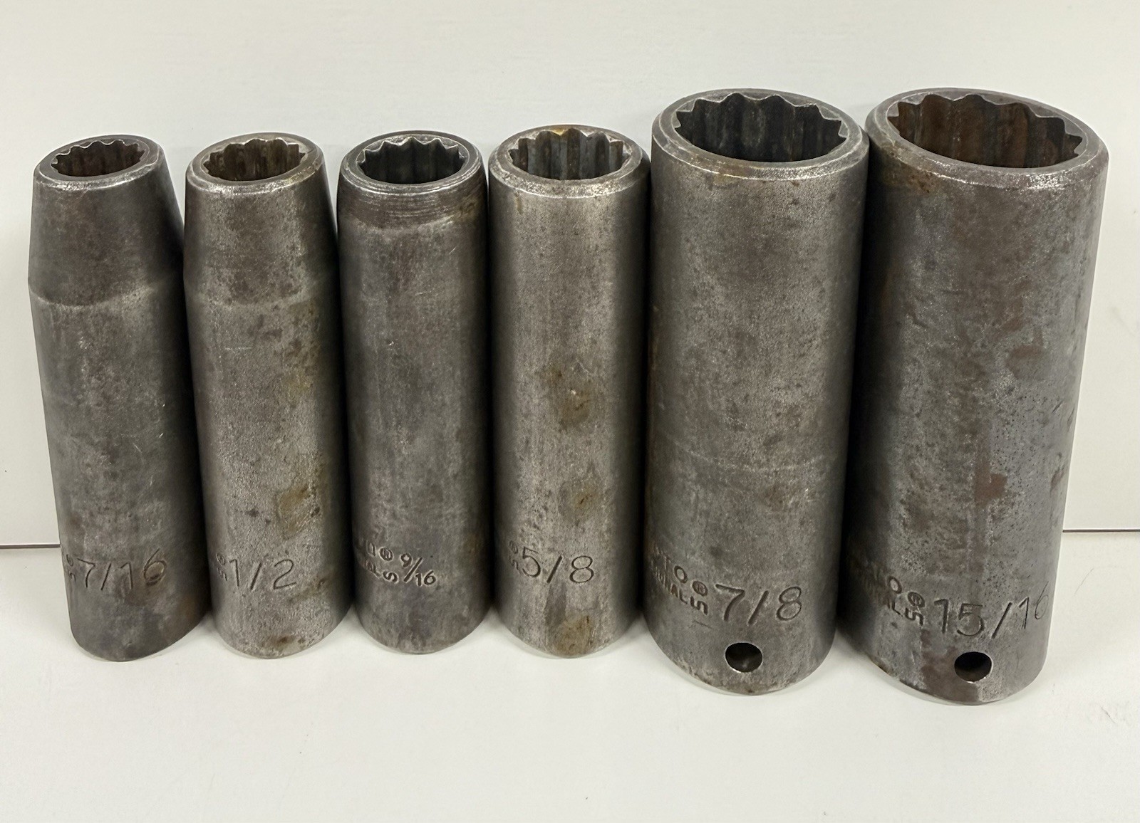 6 Proto Professional Deep Impact Socket 1/2 Drive 12 Pt Point 7/16” to 15/16”