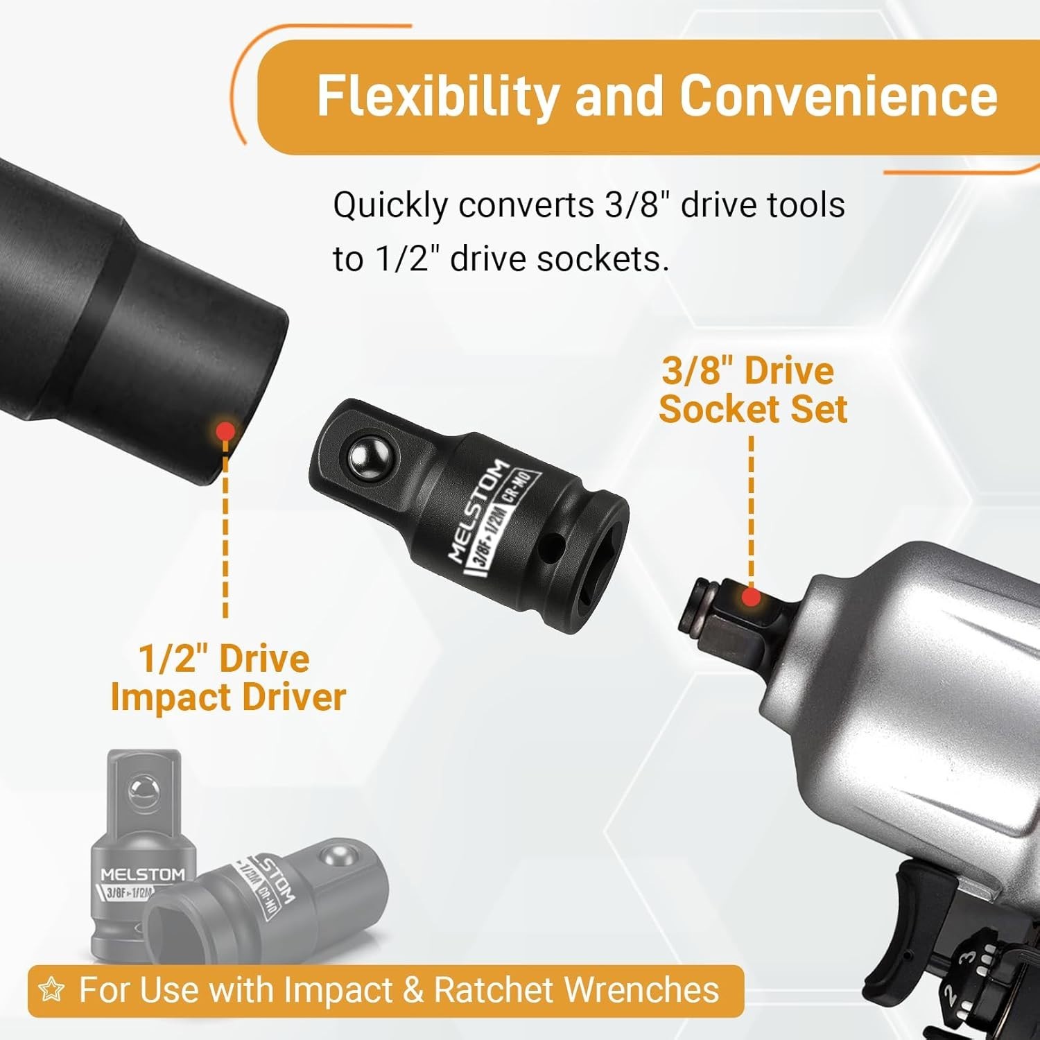 2 PCS 3/8″ to 1/2″ Impact Socket Adapter Set, 3/8″ Drive Impact Driver Conver…