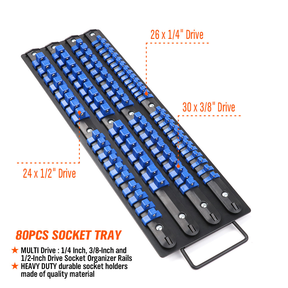 80 Socket Organizer Storage Rail Rack Holder Industrial ABS Mountable 1/4 3/81/2