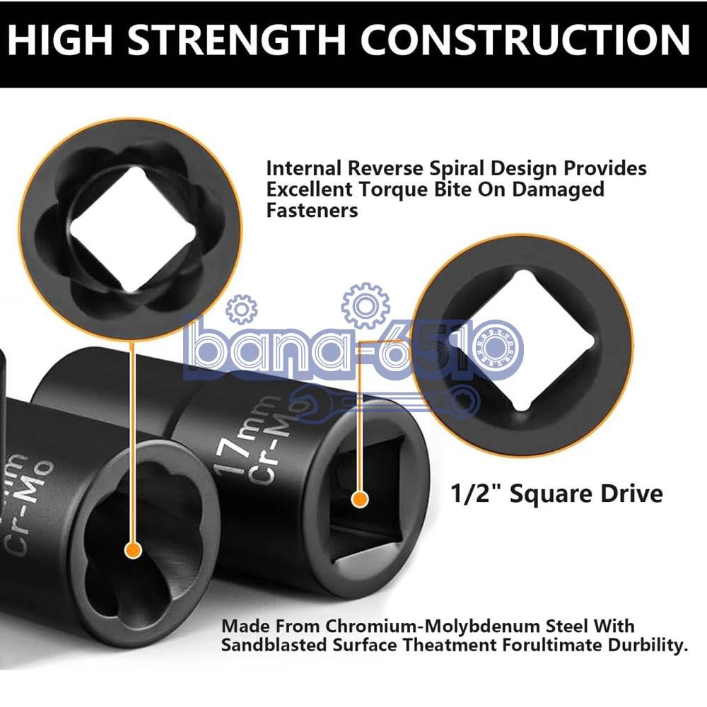 5Pcs Twist Socket 1/2” Drive For Wheel Lug Nut Damaged Removal and Extractor US