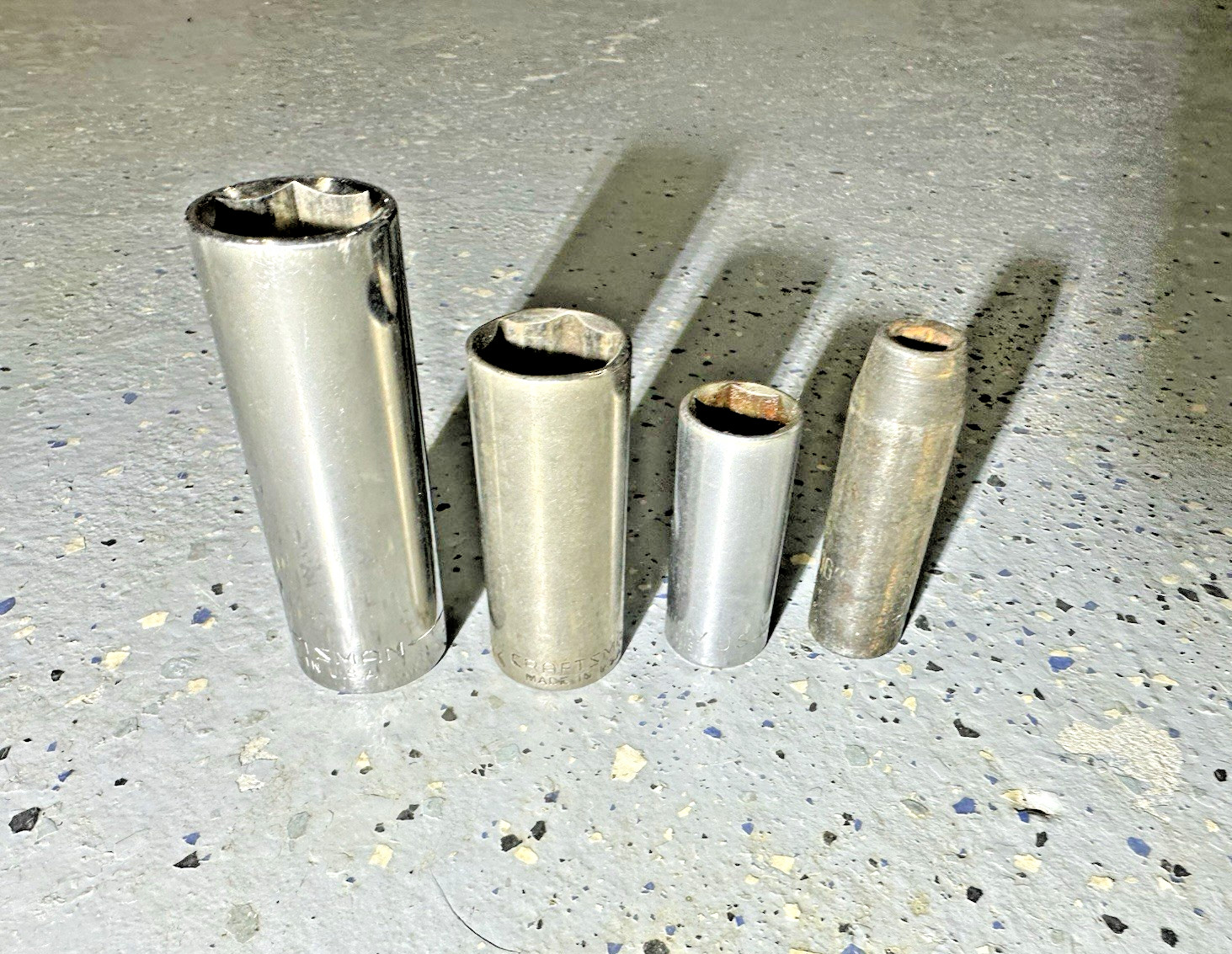 Lot of 4 SAE Standard Deep Sockets – 3/8in, 9/16in, 3/4in, 13/16in