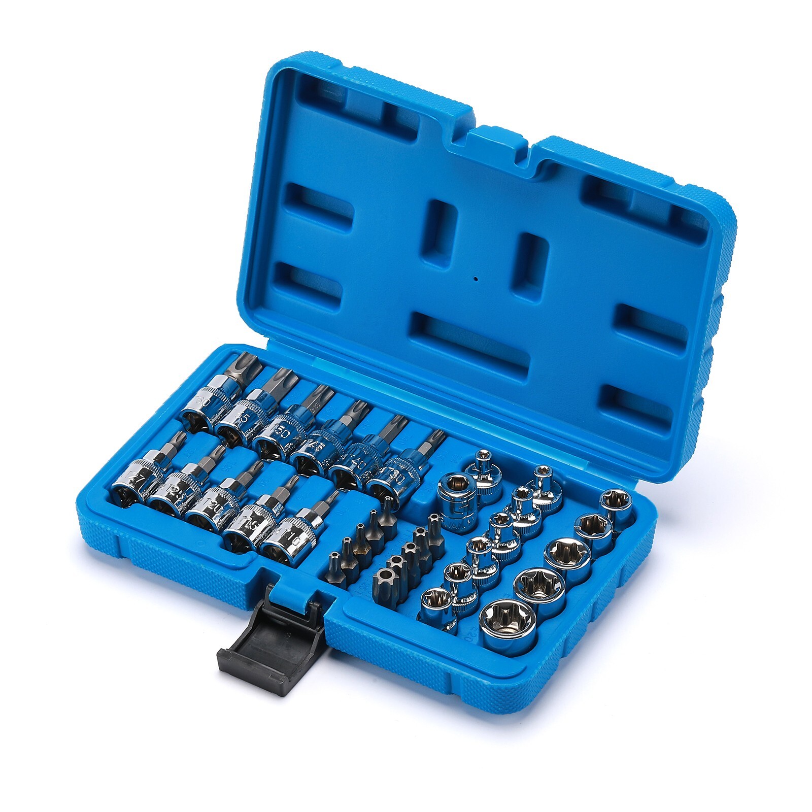 34PCS 3/8″Drive Torx Star Sockets & Bit Set Female External E-Torx Security Bits