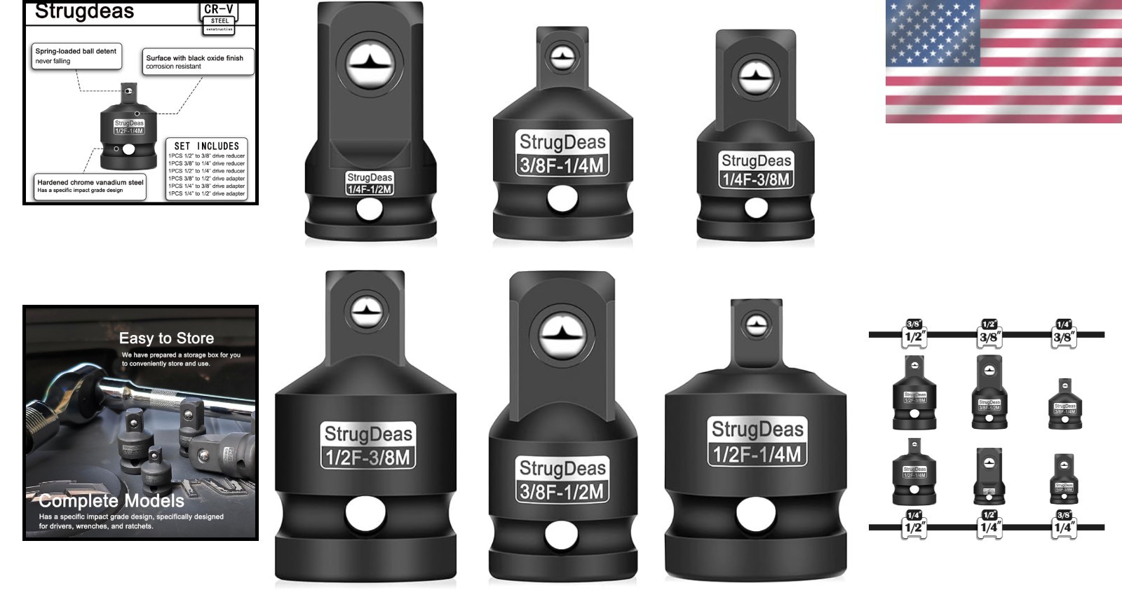 6-Piece Impact Socket Adapter Set in Chrome Vanadium Steel – Durable & Efficient