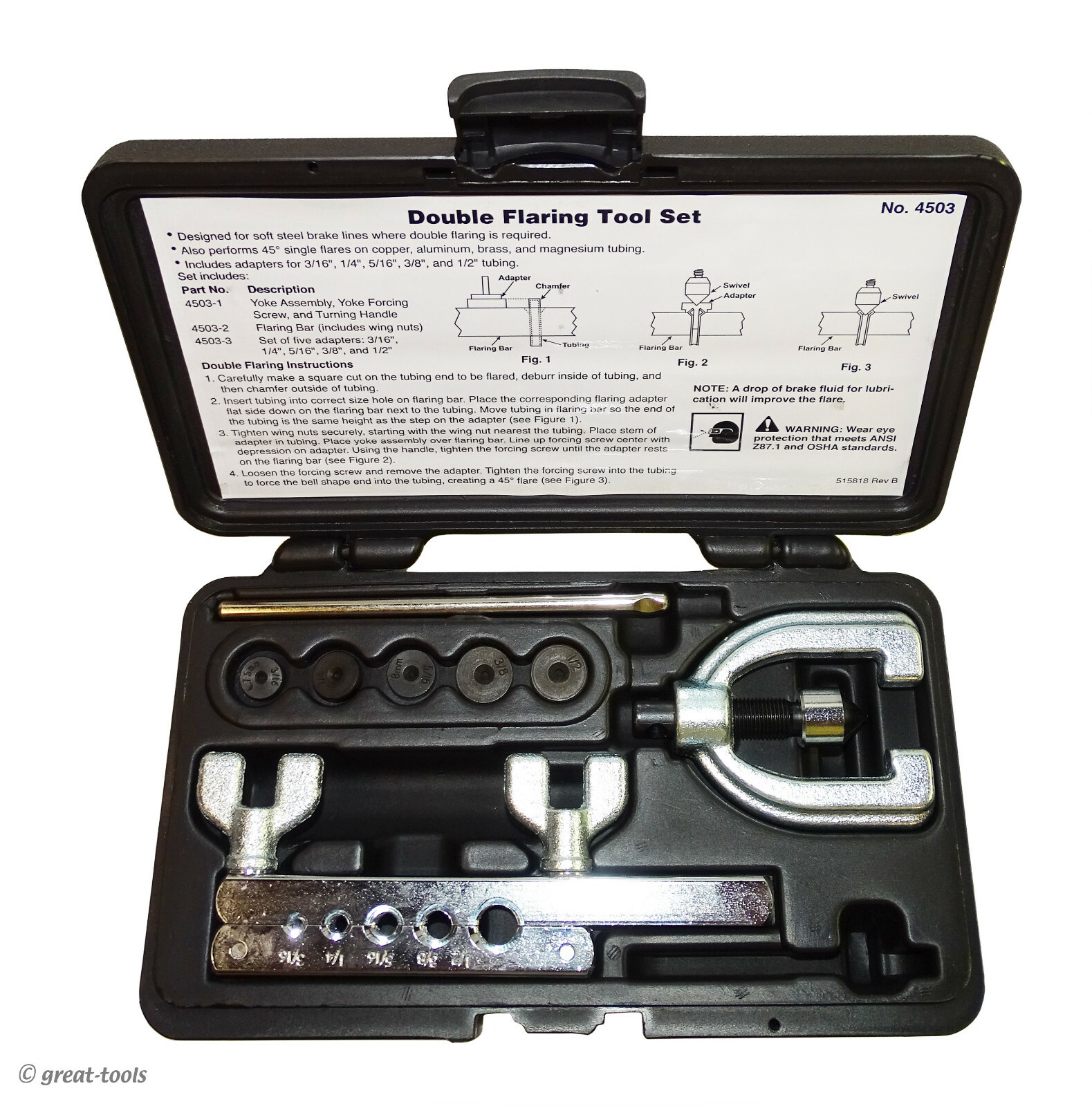 DOUBLE FLARING TOOL KIT – flare automotive brake lines, steel, copper, aluminum