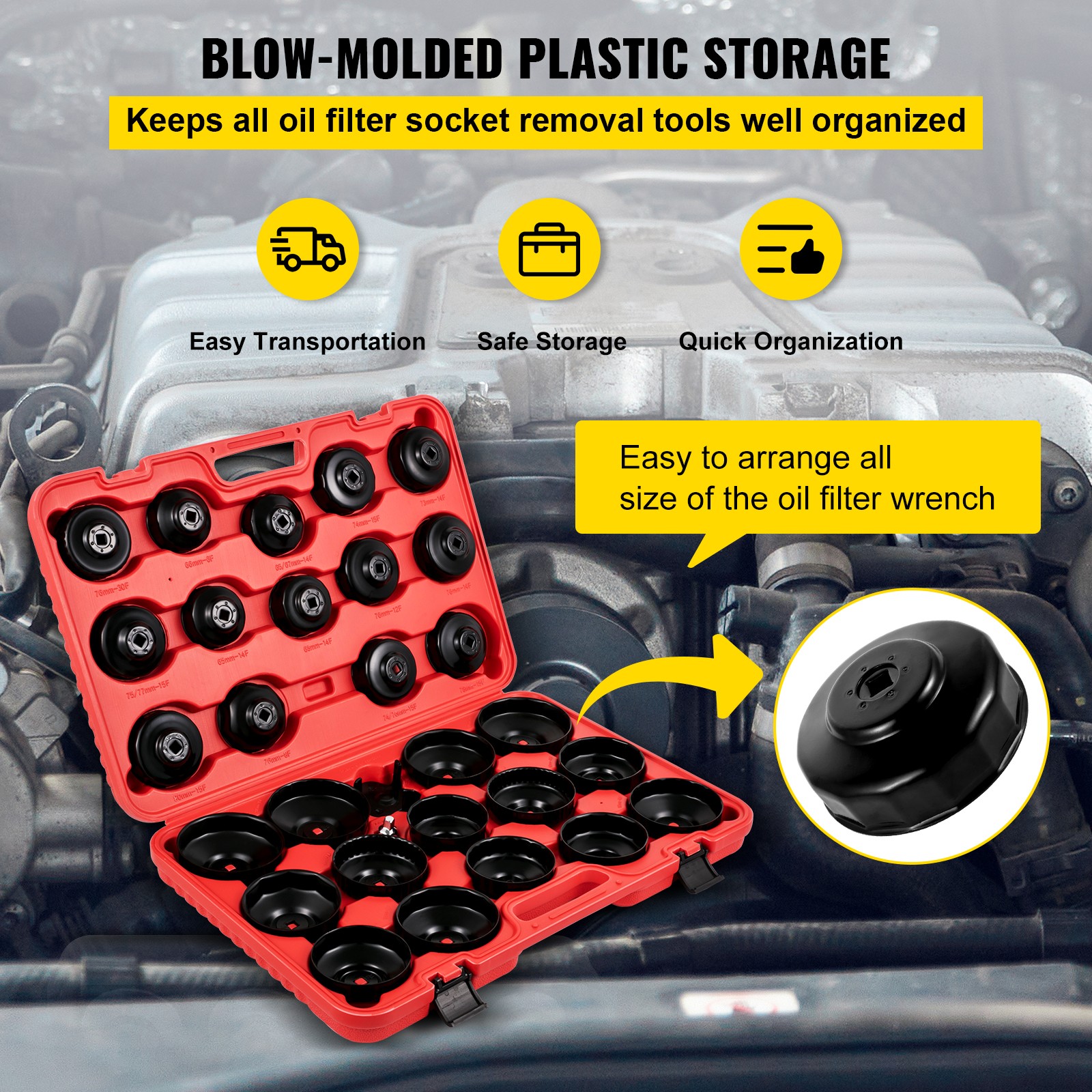 VEVOR Oil Filter Socket Set Cup Socket Tool Set 30 PCS Oil Filter Cap Wrench