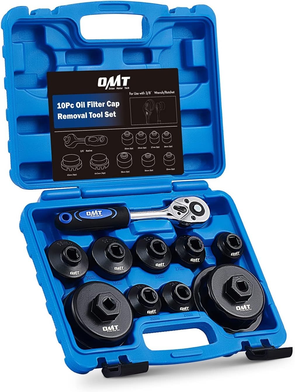 10pc Oil Filter Wrench and Socket Set, 3/8″ Drive, Universal Removal Tool