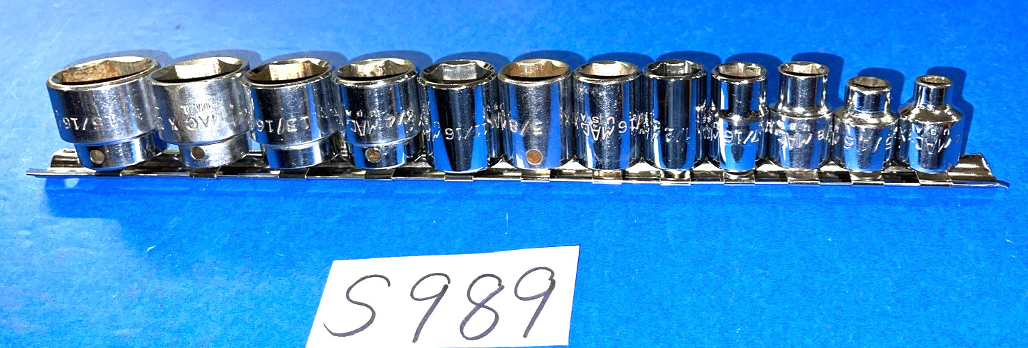 MAC TOOLS 12 PIECE 3/8 DRIVE SAE SHORT CHROME SOCKET SET 6 POINT 1/4 TO 15/16