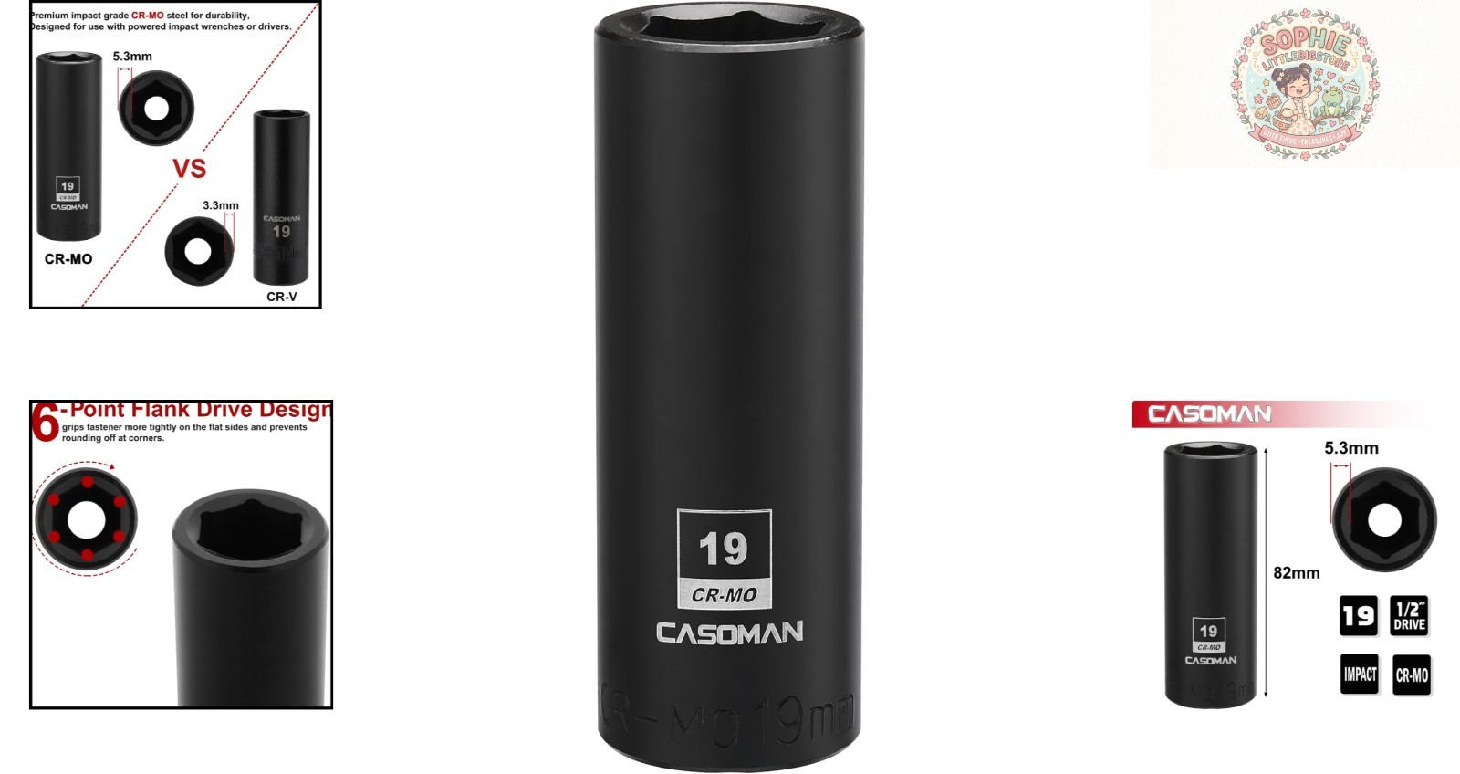 Chrome Molybdenum 19mm Deep Impact Socket | 6-Point 1/2-Inch Drive for Heavy Use