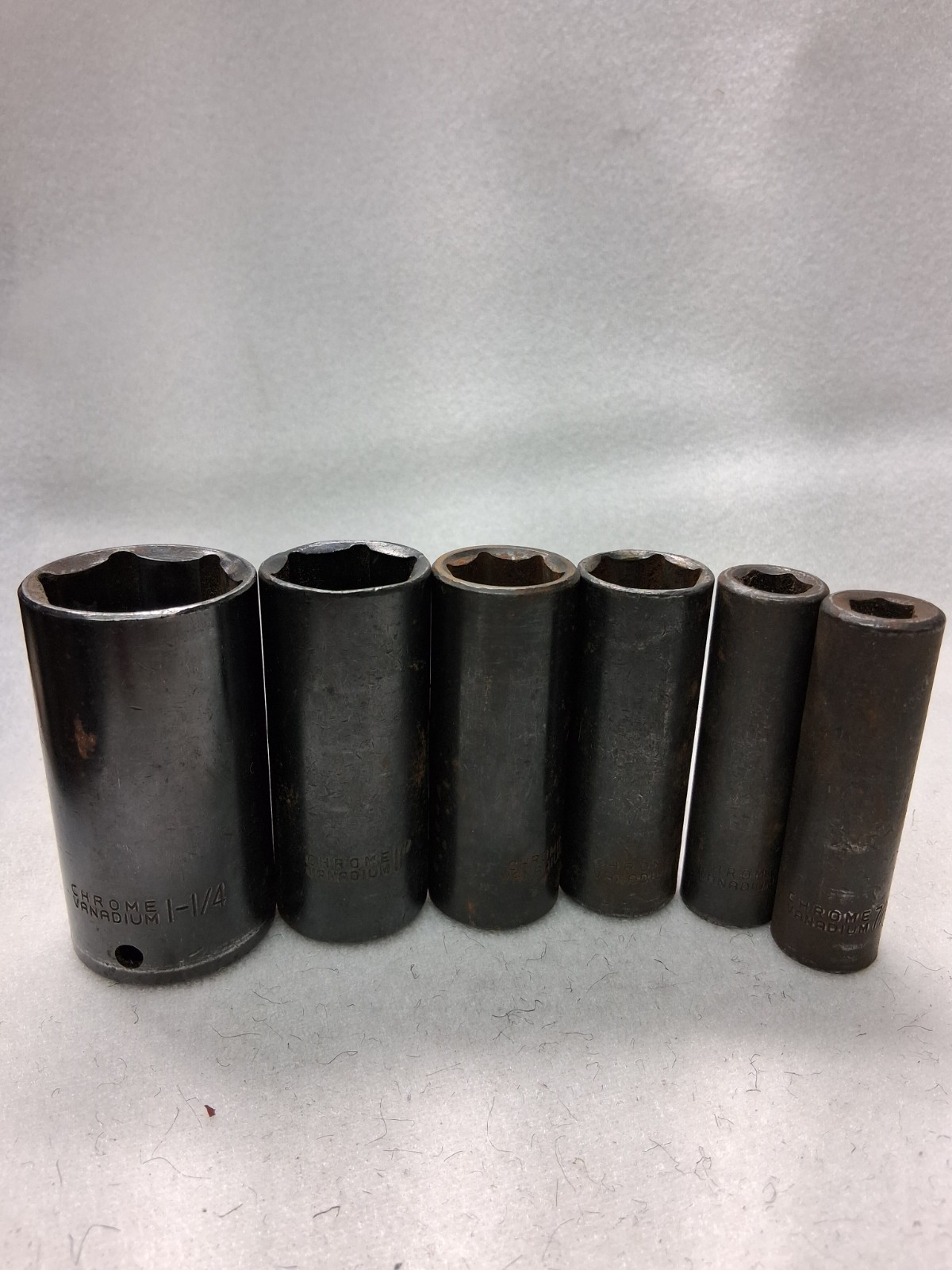 Chrome Vanadium Impact Sockets 6 Piece Set. 1 1/4, 1″, 13/16, 1/2, 7/16
