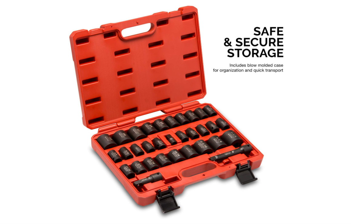 Neiko 1/2″ Drive Master Impact Socket Set, SAE (3/8″-1 1/4″) & Metric (10-32mm)