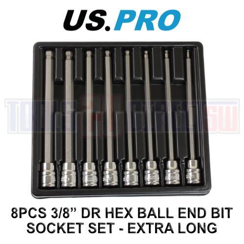 US PRO 8pc 3/8″ Long Ball End Hex Allen Bit Key Sockets 3mm – 10mm 1495