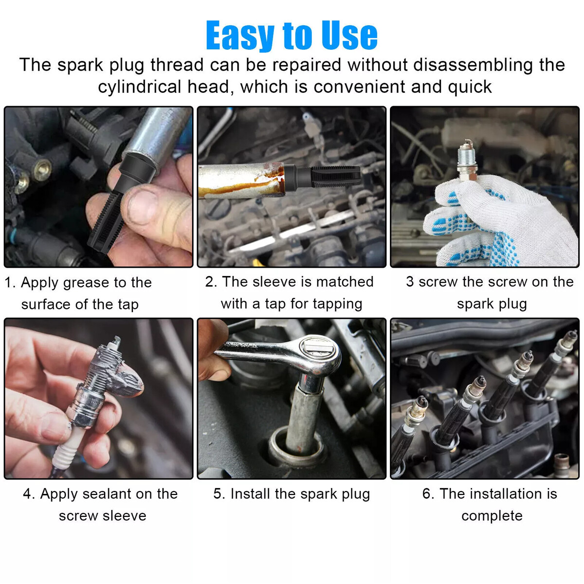 14mm Spark Plug Rethread Thread Repair Kit Helicoil Reamer Tap Tool w/ 4 Inserts